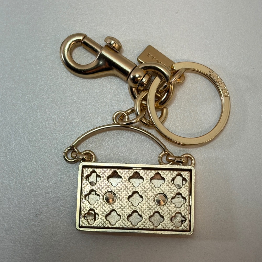 Coach Mini Tabby Bag Keychain Charm Gold Metal Logo Key Fob Box - Picture 2 of 9